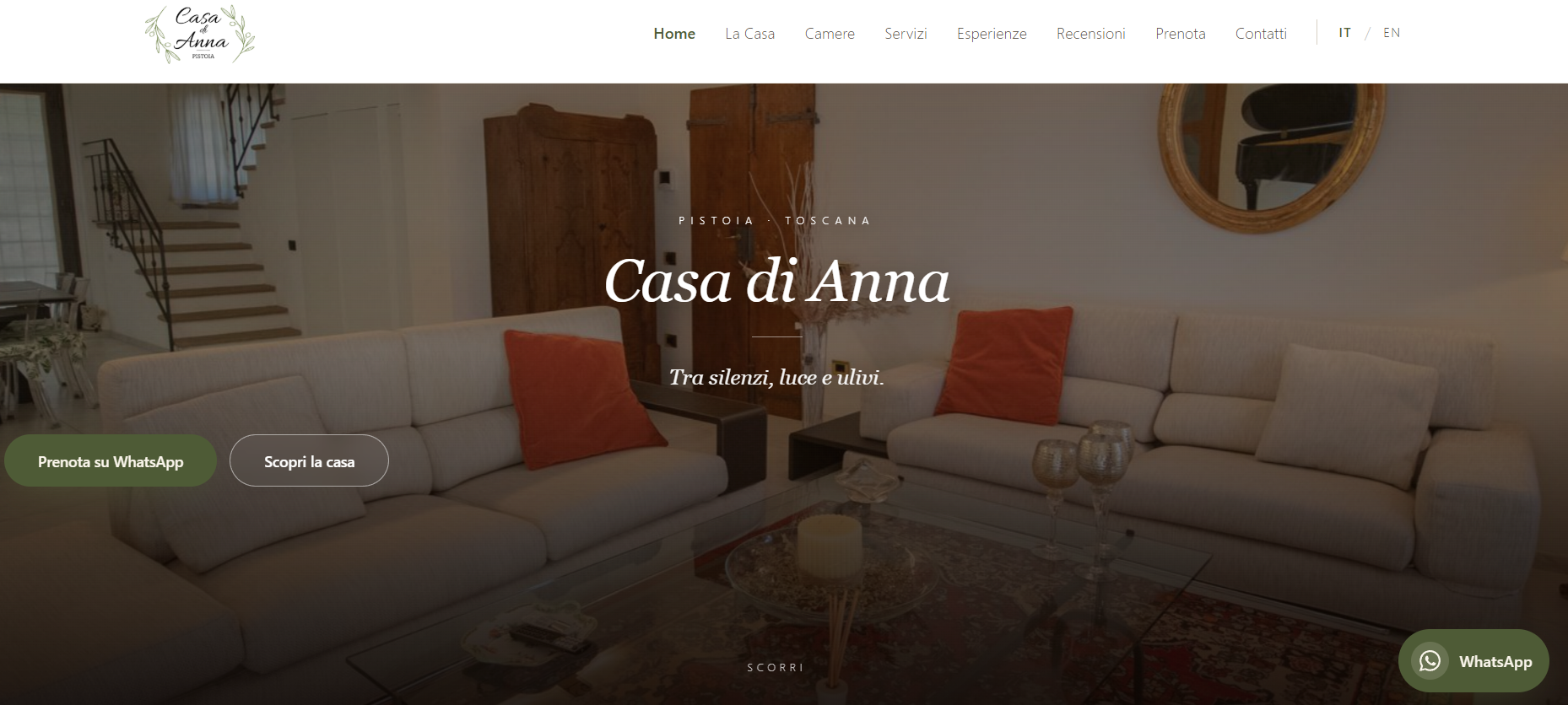 Homepage del sito Casa di Anna a Pistoia