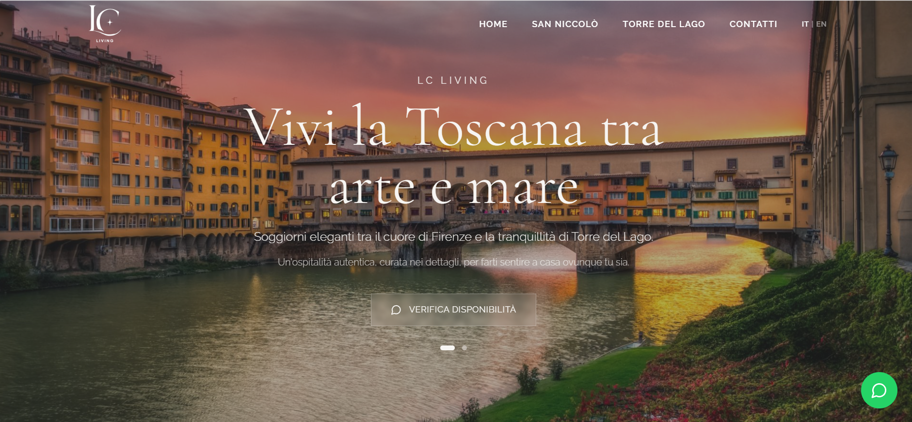 Homepage del sito LC Living, con vista del Ponte Vecchio a Firenze