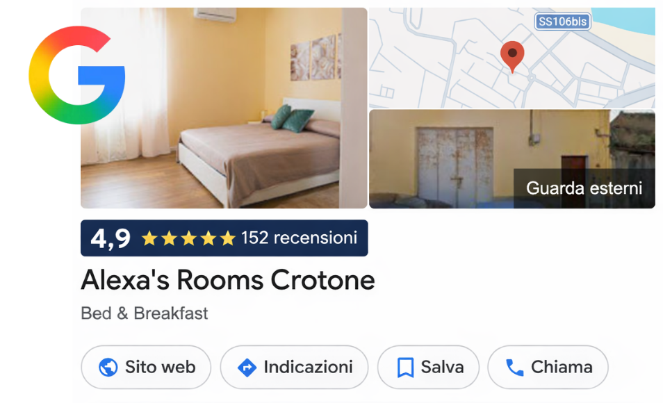 Scheda Google di Alexa's Rooms Crotone — 4,9★ su 152 recensioni